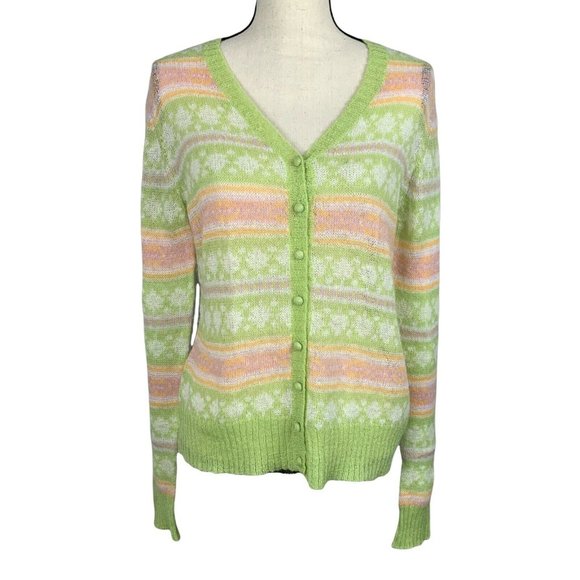 Sweater Cardigan Mohair Blend Womens Med GH Bass & Co Pastel Stripe Light Airy - Picture 1 of 10